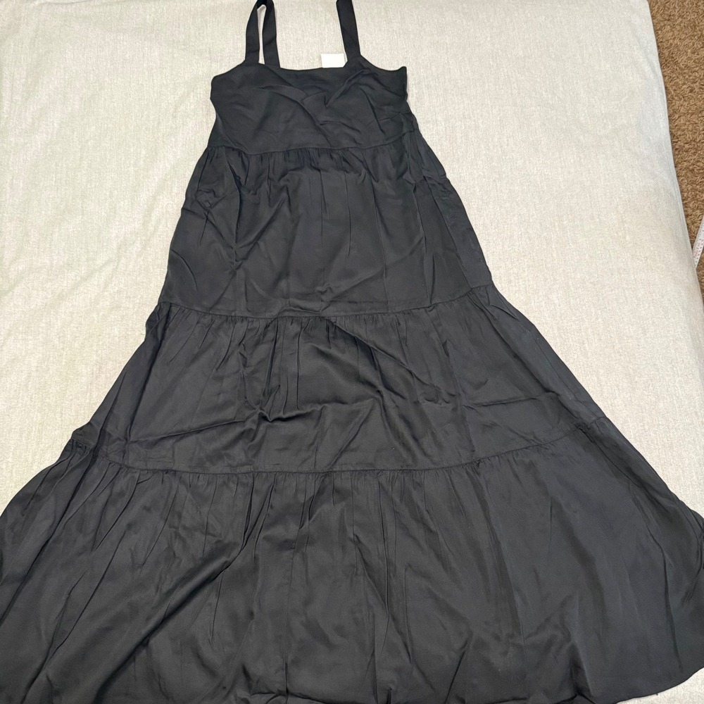 The Drop Black Tiered Maxi Dress Spaghetti Straps XXS Casual Boho